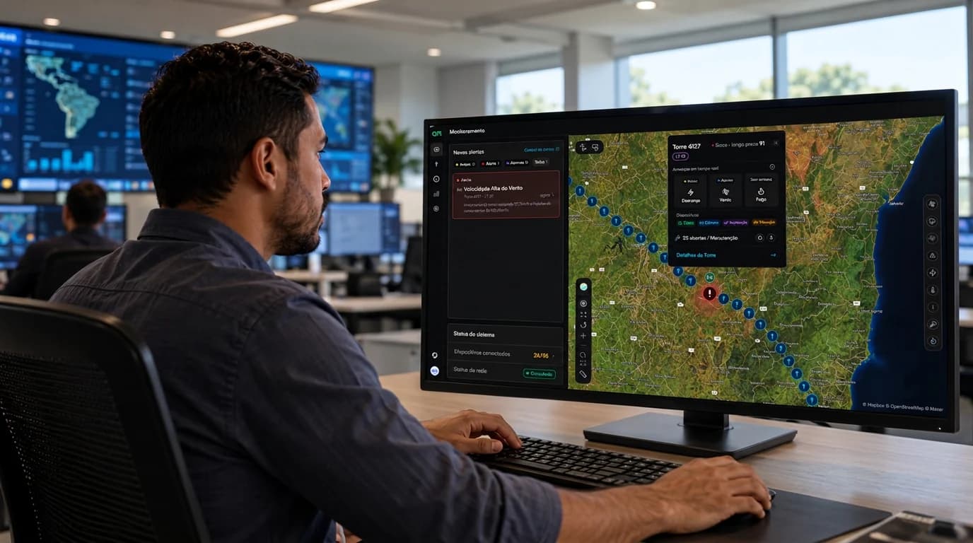 Operador acompanhando a plataforma de monitoramento da Resilion